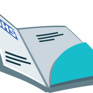 image of a printed cardboard folder open with a corner pocket inside